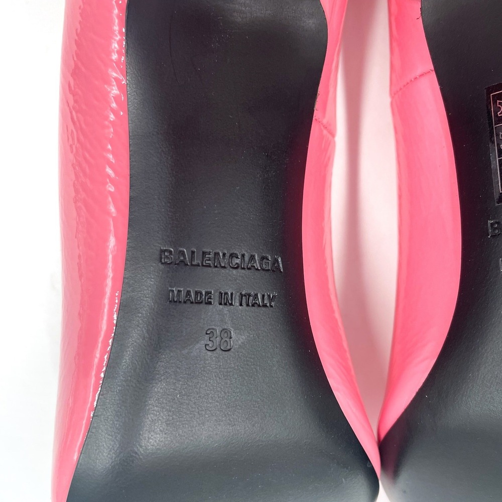 Balenciaga BB Square Knife Pumps Pink Patent Leather Pointed Tie Sz 38 / 8 - Picture 13 of 14